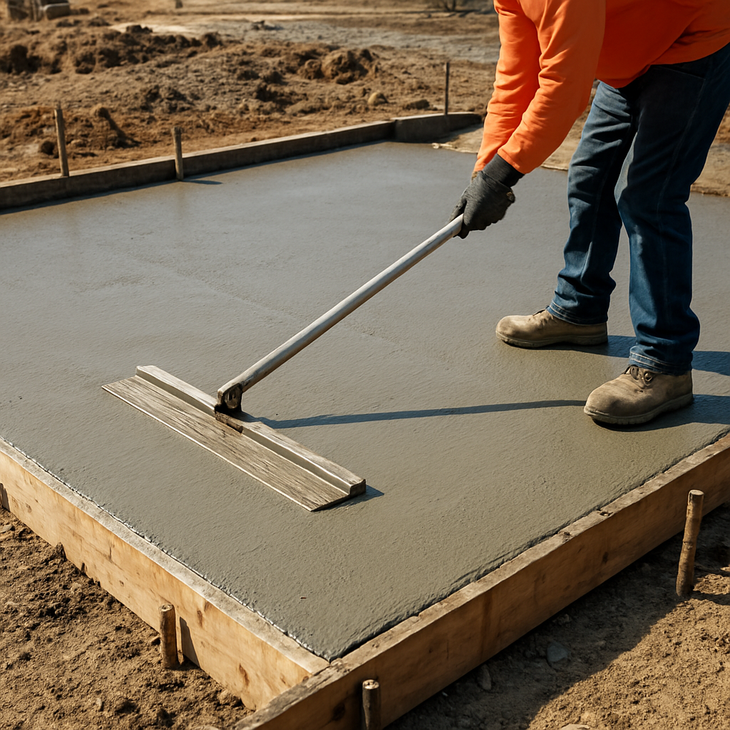 Freshly poured concrete slab at a construction site